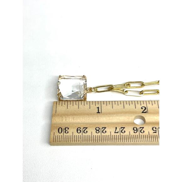 NEW Necklace Paperclip Chain 16" 18" 20" Clear Faceted Glass Pendant Trendy M13 - Picture 4 of 6